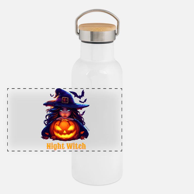 Halloween - Nachthexe Panorama Thermosflasche mit Bambusdeckel