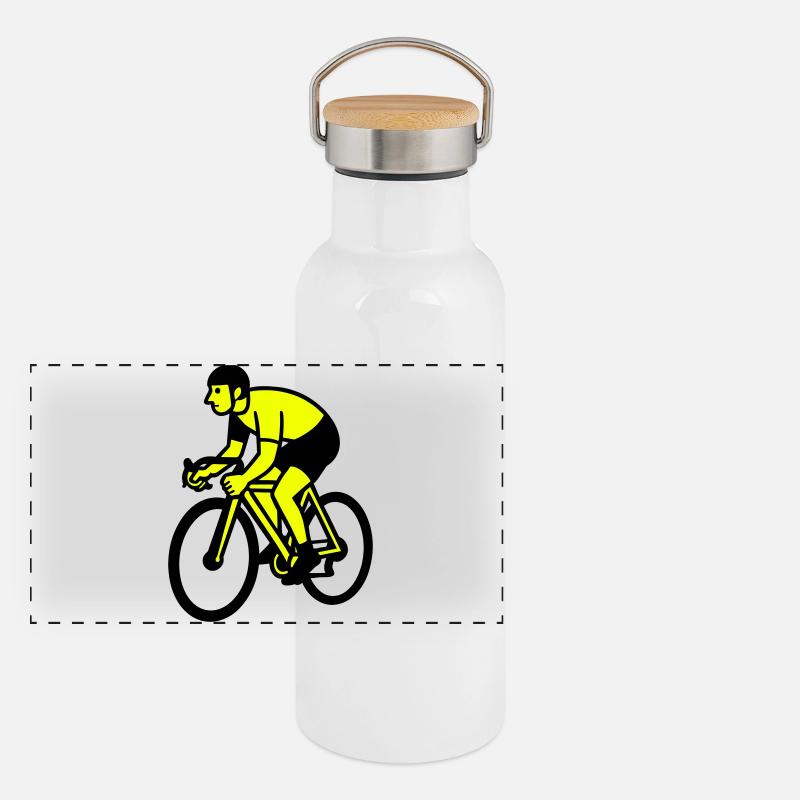 Neonrad Silhouette Radfahrer Panorama Thermosflasche mit Bambusdeckel