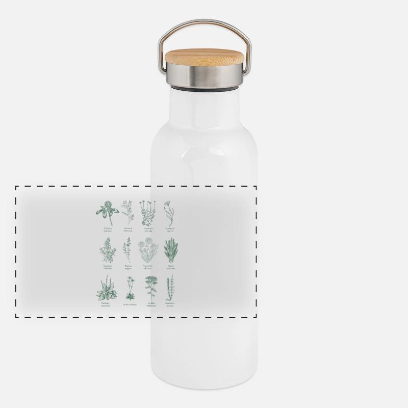 Illustration d’herbes sauvages botaniques - Vert forêt Gourde isotherme avec bouchon en bambou