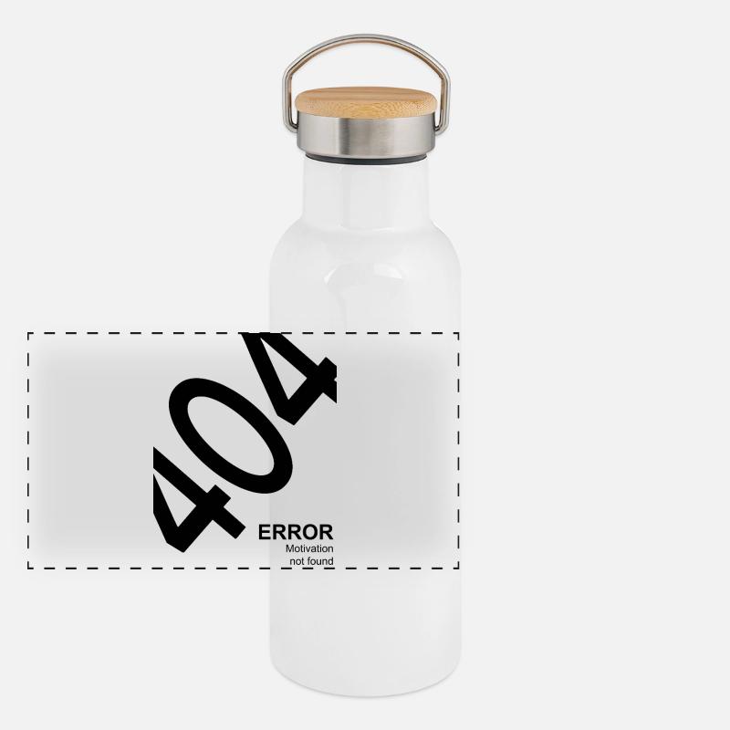 404 Error Motivation not found Lustiger IT Spruch Panorama Thermosflasche mit Bambusdeckel