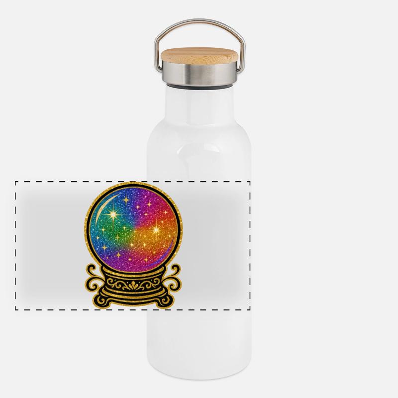 Regenbogen Kristallkugel Glamour | Glaskugel Panorama Thermosflasche mit Bambusdeckel