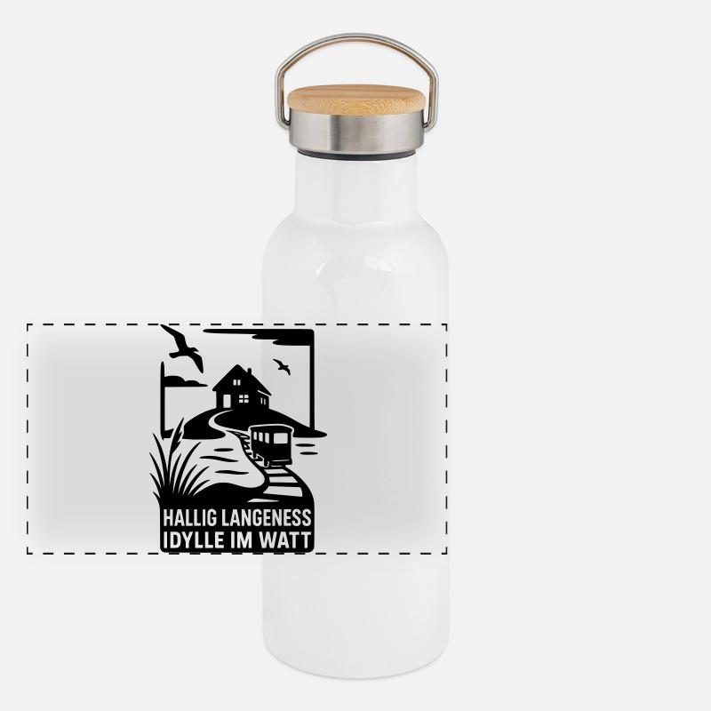 Hallig Langeneß Panorama Thermosflasche mit Bambusdeckel