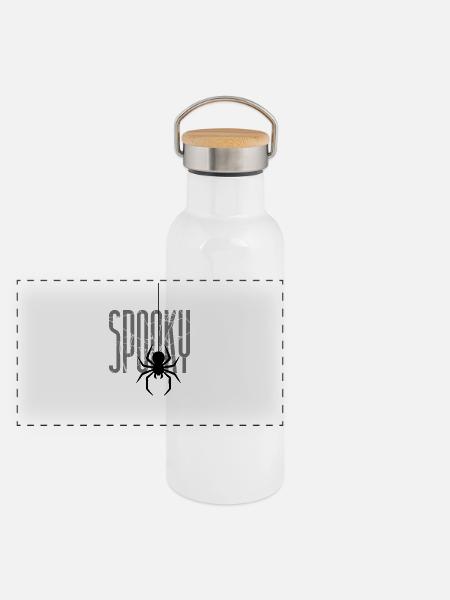 Spooky Halloween Spinnennetz - Panorama Thermosflasche mit Bambusdeckel - Weiß