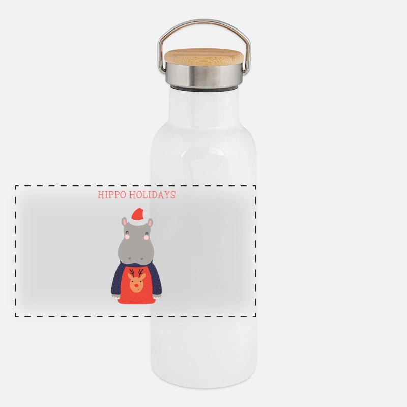 Nilpferd Panorama Thermosflasche mit Bambusdeckel