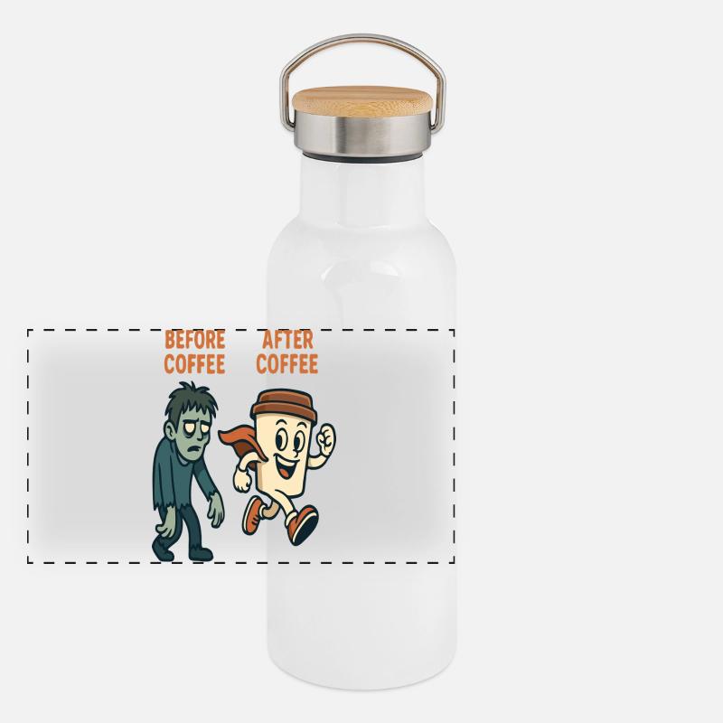 Before Coffee After Coffee Panoramic Thermal Bottle with Bamboo Lid