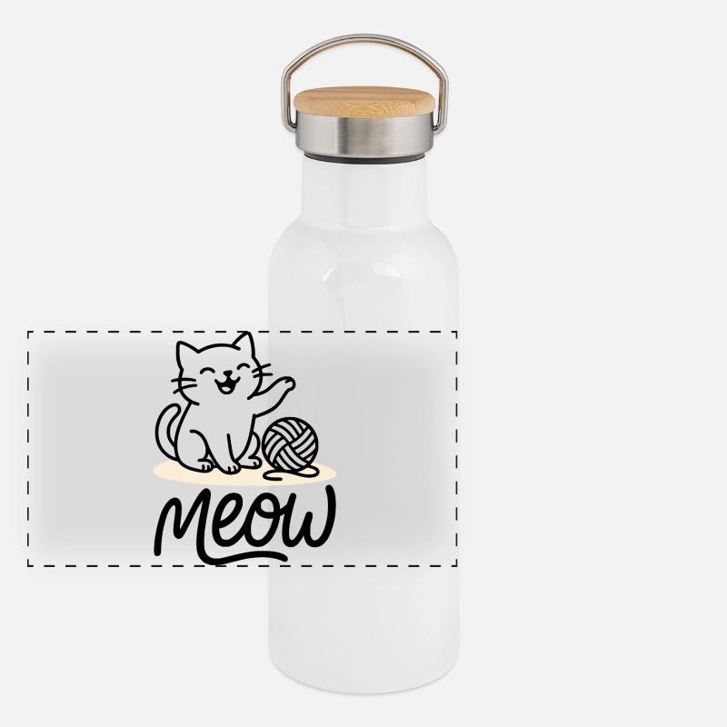 Meow Katze Panorama Thermosflasche mit Bambusdeckel