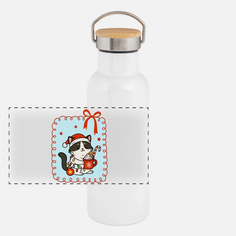 Chat à Noël Gourde isotherme avec bouchon en bambou