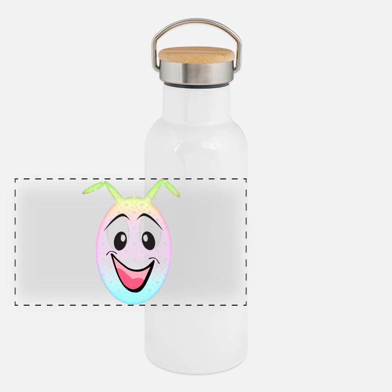 Pastel Hearts Smile Egg Kawaii Panoramic Thermal Bottle with Bamboo Lid