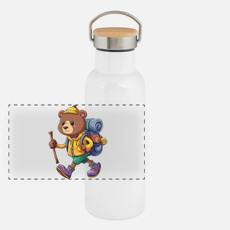 Cute Bear Hiking Camping Adventure Backpacker Panoramic Thermal Bottle with Bamboo Lid