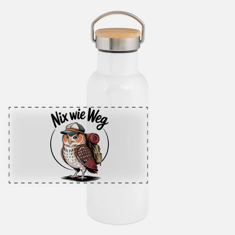 Forest Adventure Owl with Backpack Panoramic Thermal Bottle with Bamboo Lid