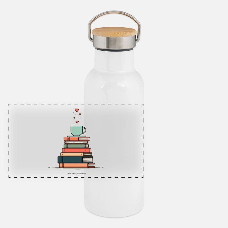 Bücherstapel & Kaffeetasse Panorama Thermosflasche mit Bambusdeckel