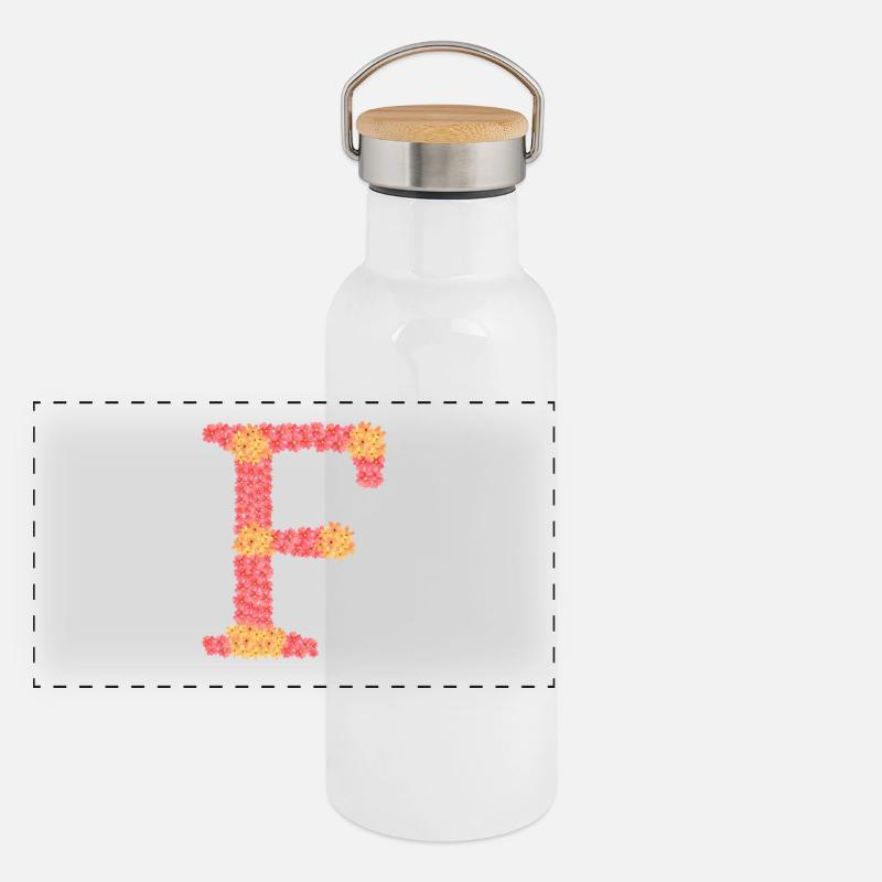 Dein Initial "F" mit Blüten  Panorama Thermosflasche mit Bambusdeckel