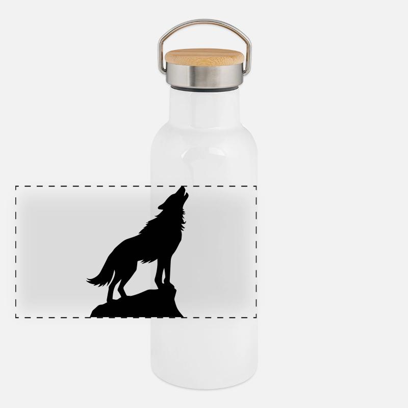 Wolf Tier Symbol Panorama Thermosflasche mit Bambusdeckel