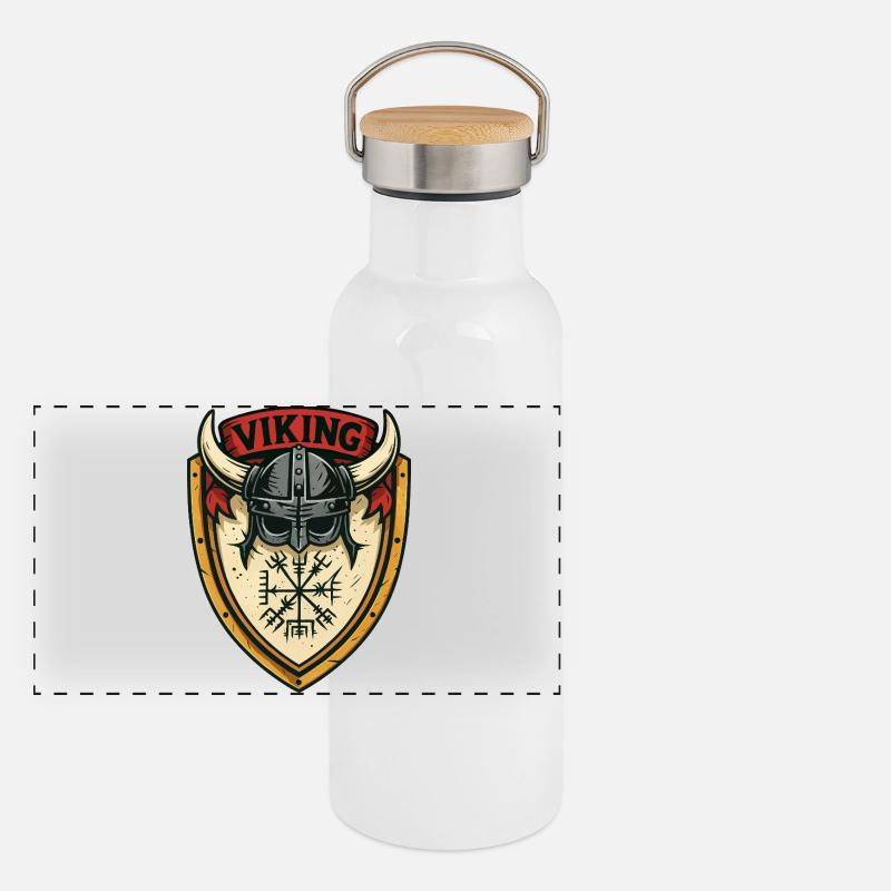 Viking Shield Helmet Emblem Panoramic Thermal Bottle with Bamboo Lid