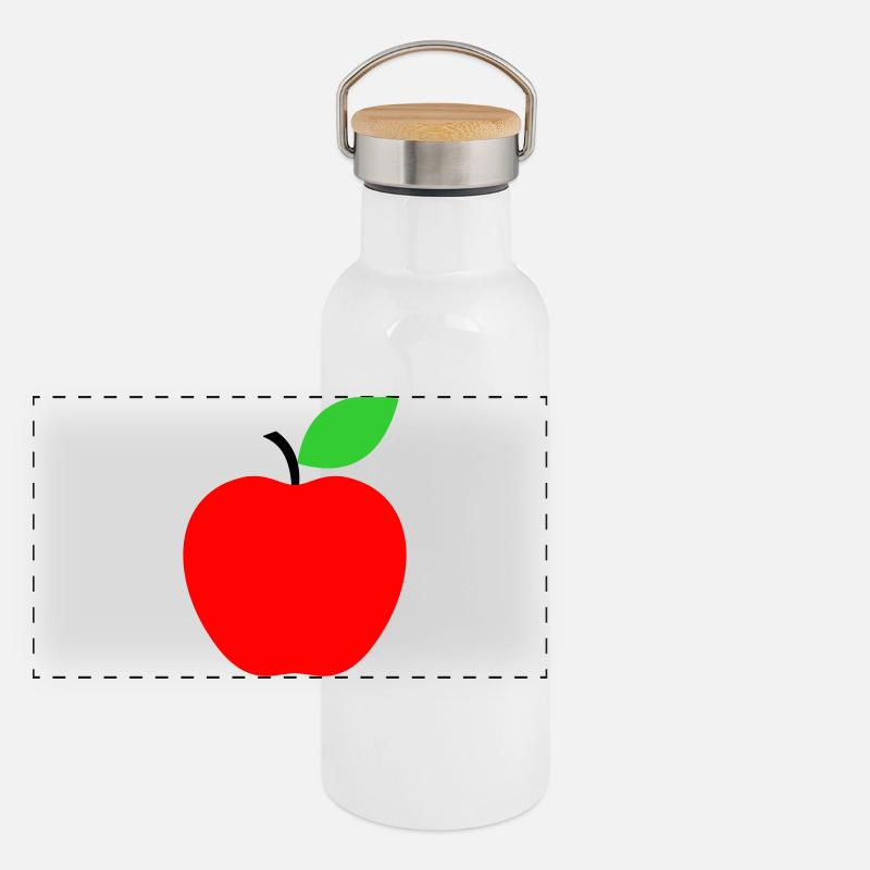 Roter Apfel Minimalist Icon Panorama Thermosflasche mit Bambusdeckel