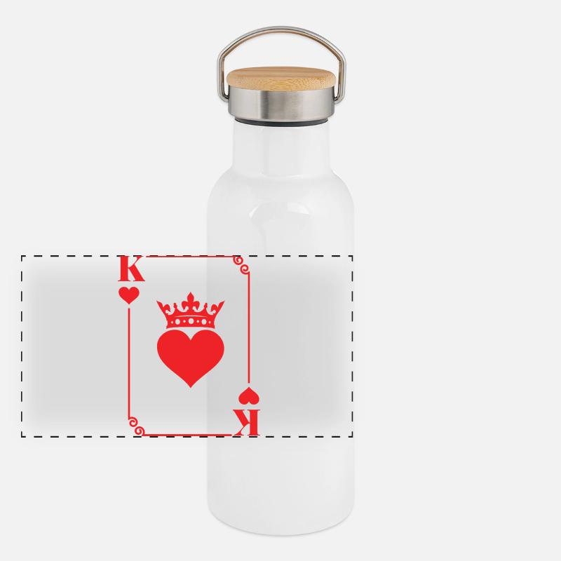 King Hearts Card Matching Couples Romantic  Panoramic Thermal Bottle with Bamboo Lid