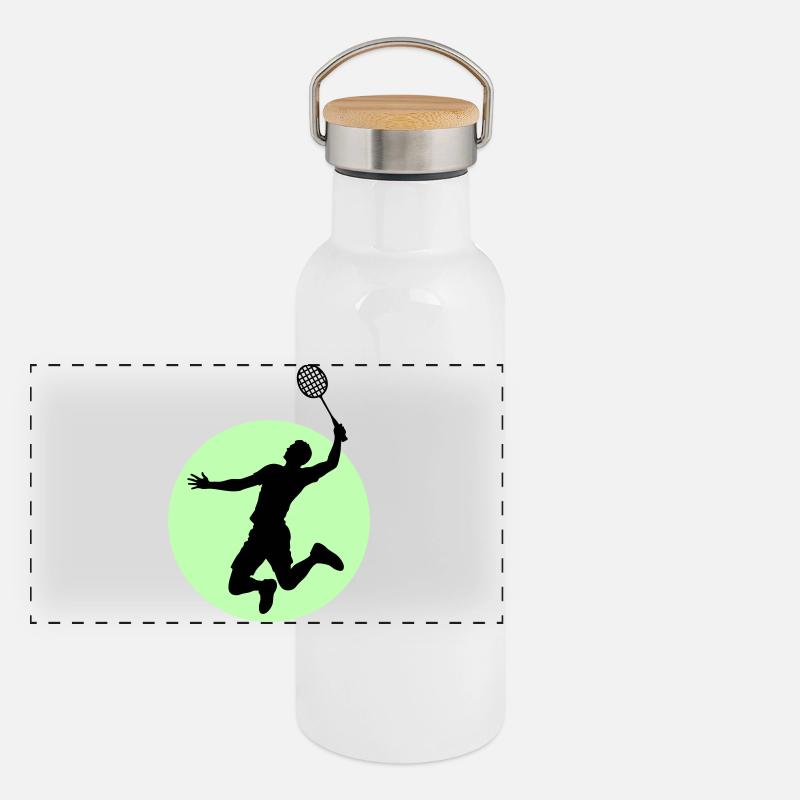 Badminton Player Silhouette – Smash Power Panoramic Thermal Bottle with Bamboo Lid