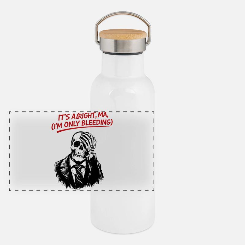 Skelett im Anzug mit rotem Text Panorama Thermosflasche mit Bambusdeckel