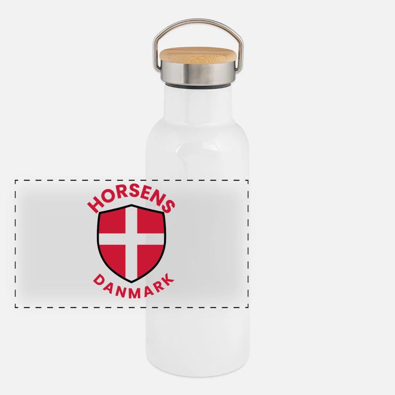 Horsens-Schild mit Dannebrog Panorama Thermosflasche mit Bambusdeckel