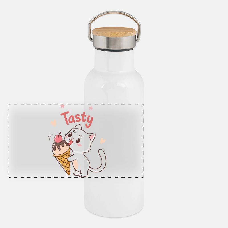 Chat gourmand Tasty Glace Gourde isotherme avec bouchon en bambou