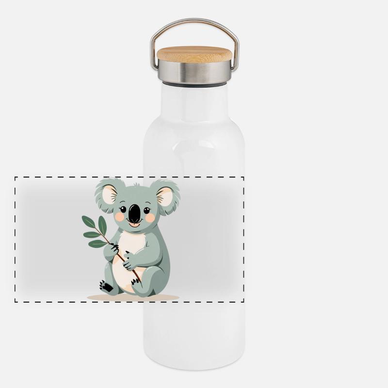 Small koala with a leaf branch Panoramic Thermal Bottle with Bamboo Lid