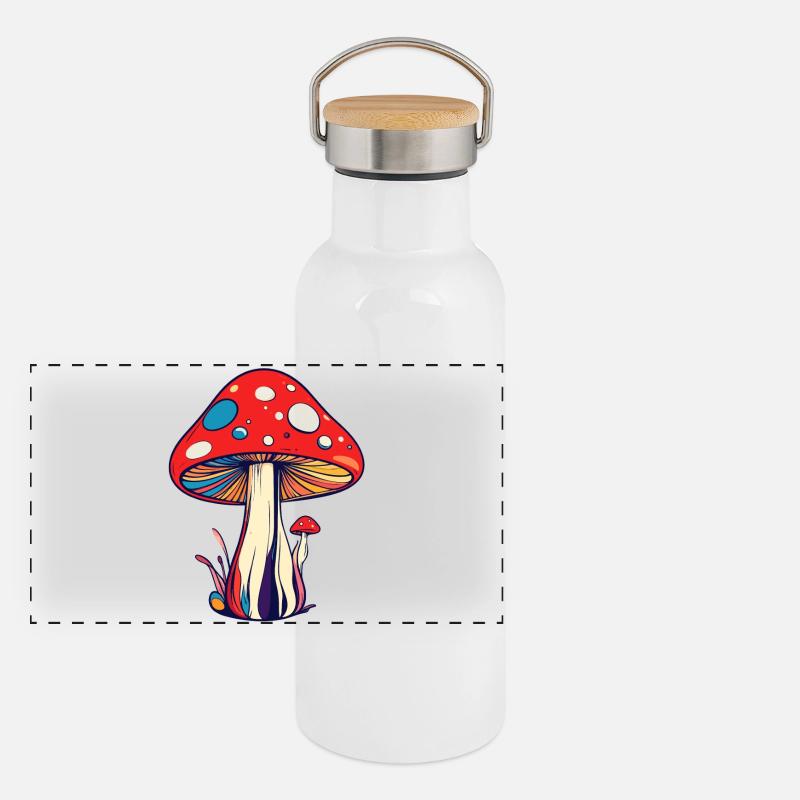 Champignons psychédéliques à motif de mouches colorées Gourde isotherme avec bouchon en bambou