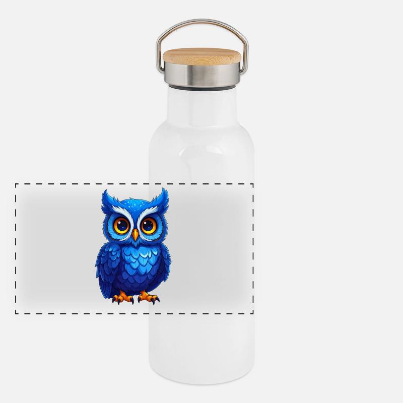 Chouette bleue mignonne Gourde isotherme avec bouchon en bambou