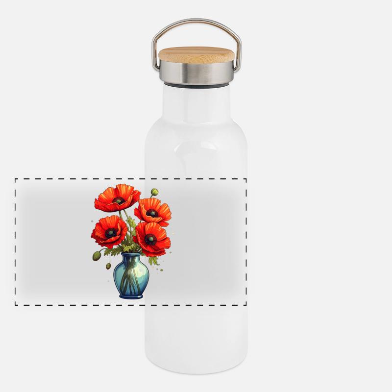 Vase avec des coquelicots Gourde isotherme avec bouchon en bambou