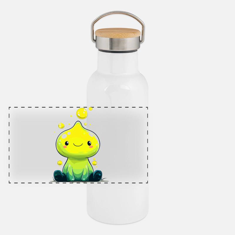 Petit slime néon avec un sourire Gourde isotherme avec bouchon en bambou