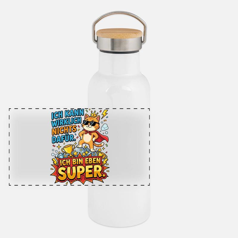 Katzenheld: Ich bin eben Super Panorama Thermosflasche mit Bambusdeckel