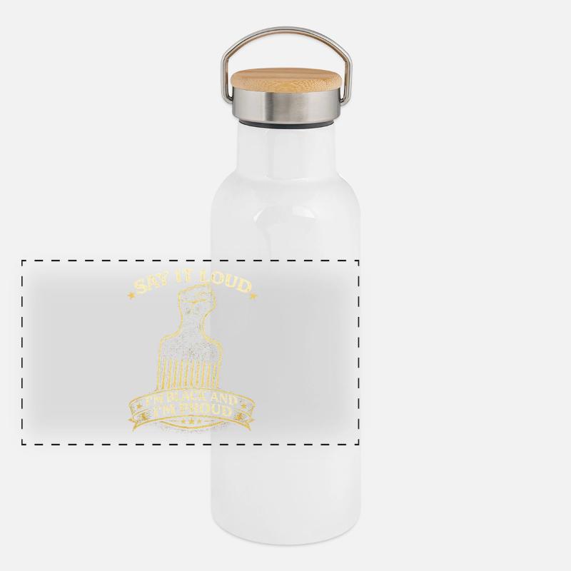 Ich bin schwarz und stolz Panorama Thermosflasche mit Bambusdeckel