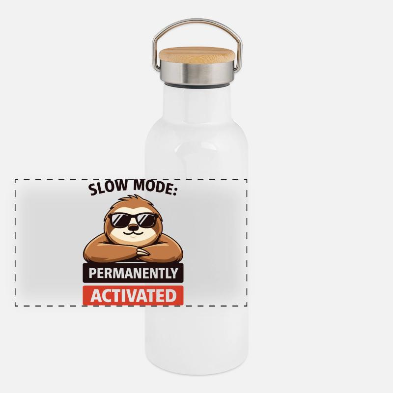 Slow Mode Sloth Permanently Activated Panoramic Thermal Bottle with Bamboo Lid