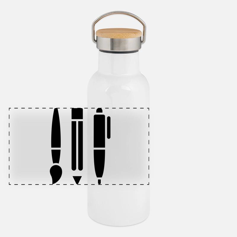 Brush, Pencil and Pen - Art Symbol Panoramic Thermal Bottle with Bamboo Lid