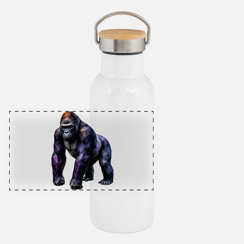 Gorilla Polygon – Colored Geometry - Panoramic Thermal Bottle with Bamboo Lid - white
