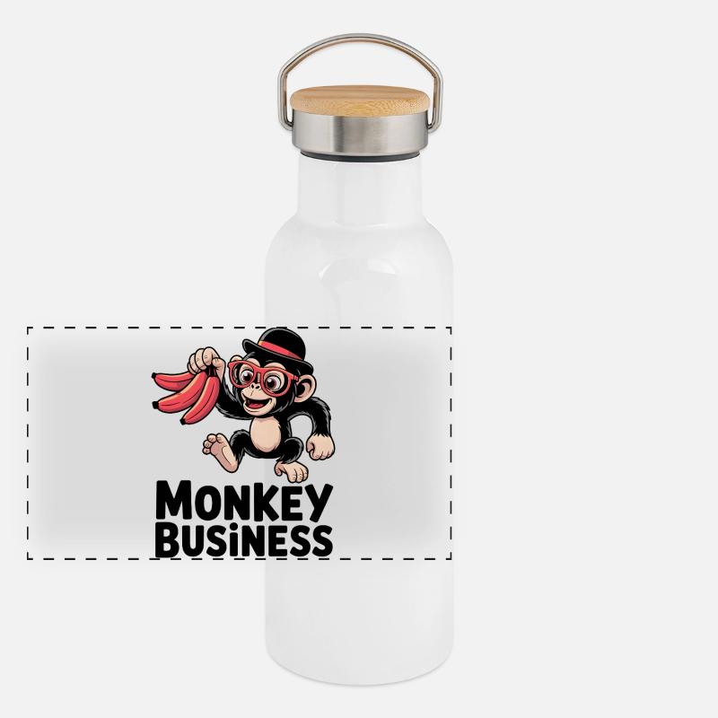 Affengeschäft Panorama Thermosflasche mit Bambusdeckel