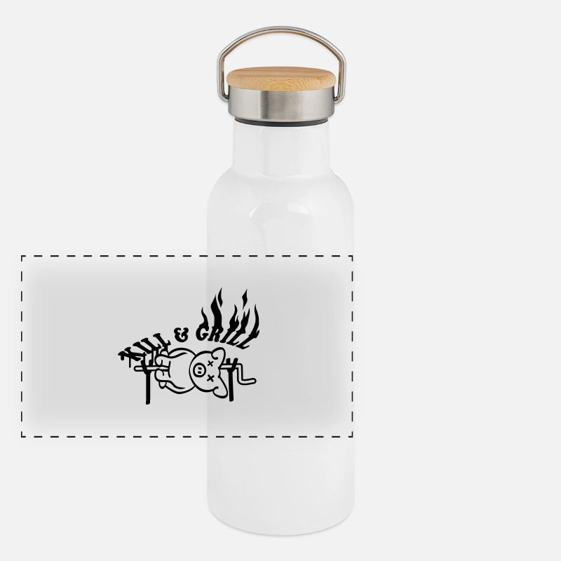 Kill And Grill Pig - Panorama Thermosflasche mit Bambusdeckel - Weiß