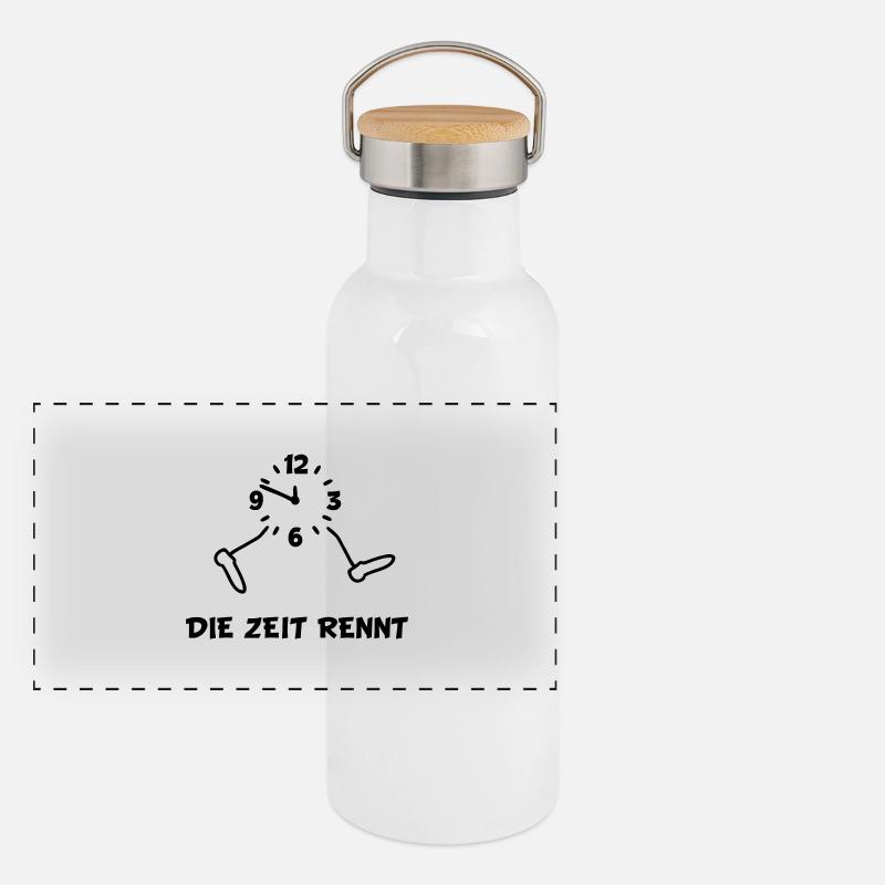 Uhr - Zeit Rennt Panorama Thermosflasche mit Bambusdeckel