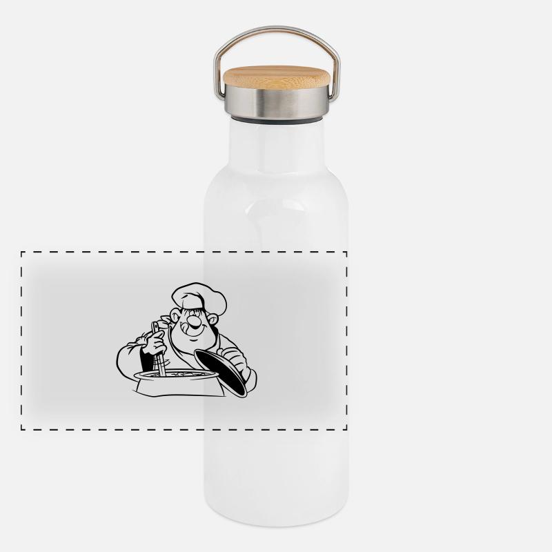 kochen koch comic witzig Panorama Thermosflasche mit Bambusdeckel