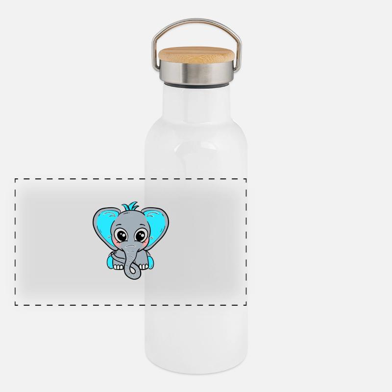 Baby Elefant blau Junge - Panorama Thermosflasche mit Bambusdeckel - Weiß