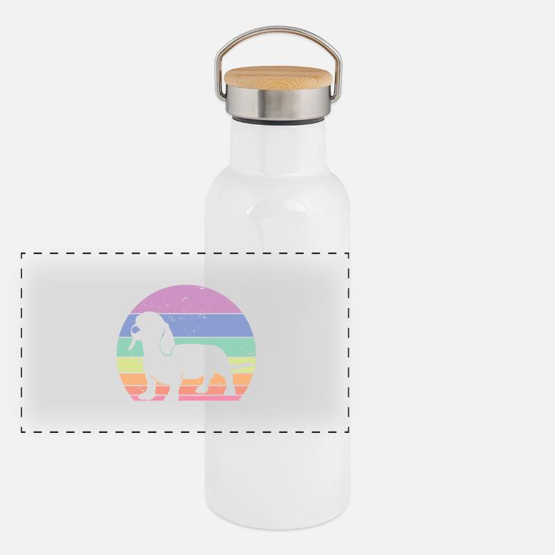 Retro Dachshund Silhouette - Dog Lover Gift Panoramic Thermal Bottle with Bamboo Lid