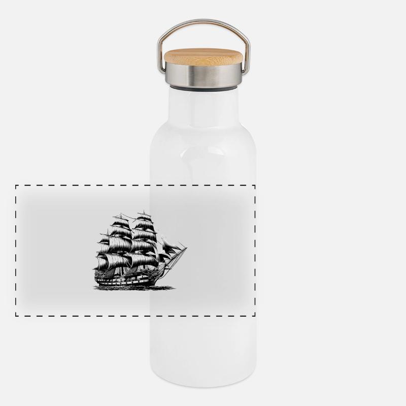 Old Sailing Ship Panoramic Thermal Bottle with Bamboo Lid