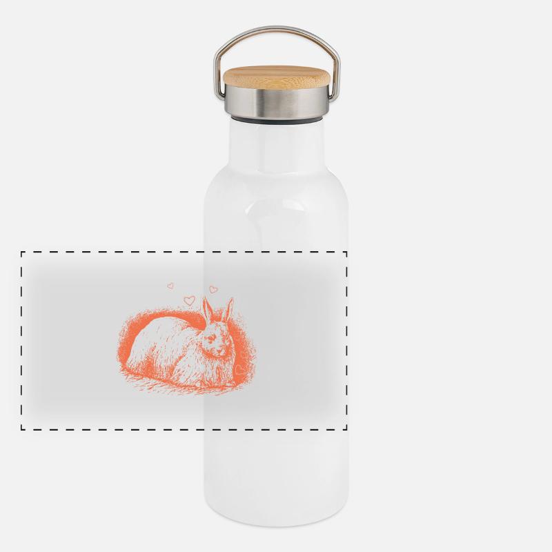 Retro Bunny with Hearts Easter Bunny Panoramic Thermal Bottle with Bamboo Lid