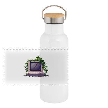 Old Pixel Computer - Panoramic Thermal Bottle with Bamboo Lid - white - Front