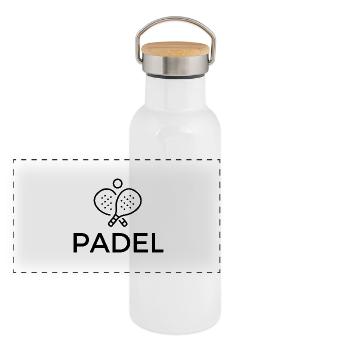 Padel Tennis - T-shirt avec raquettes en noir - Gourde isotherme avec bouchon en bambou - blanc - Devant
