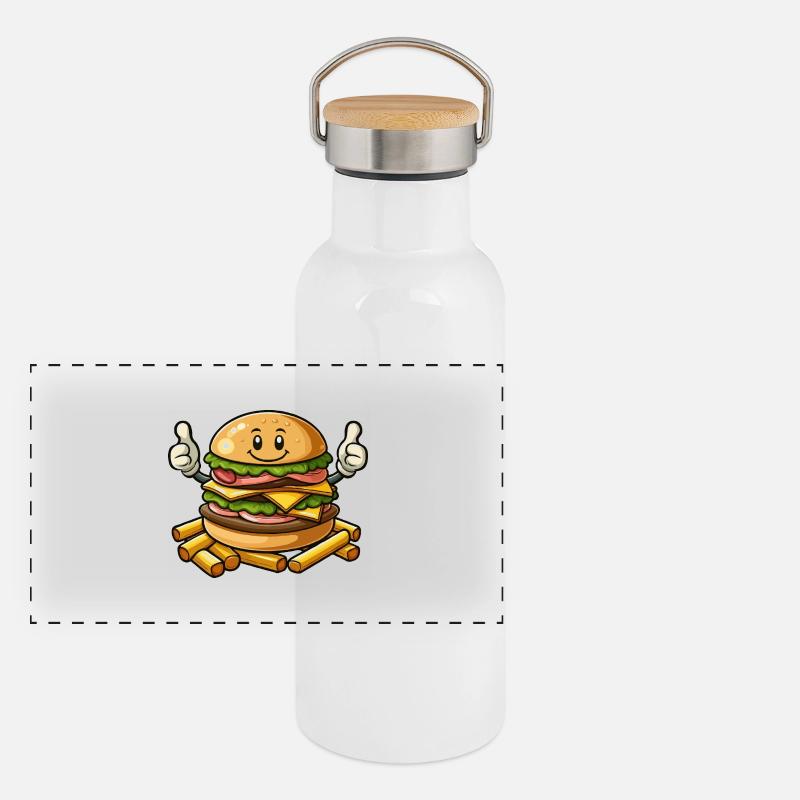 Hamburger with fries Panoramic Thermal Bottle with Bamboo Lid