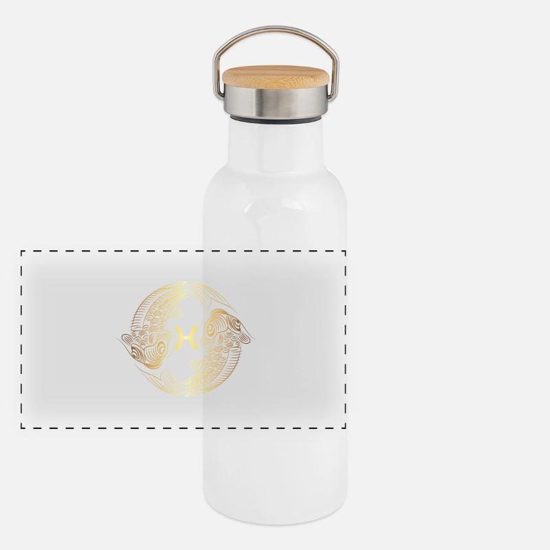 pisces1gold Zeichenfläche 1 Panorama Thermosflasche mit Bambusdeckel