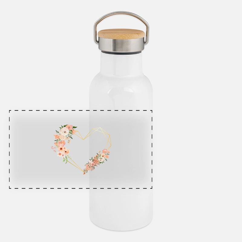 Blumen Goldenes Herz Brief Panorama Thermosflasche mit Bambusdeckel