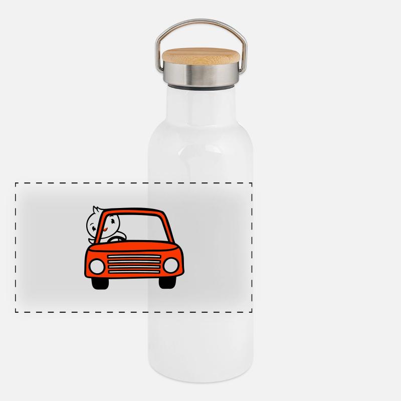 Duck waving car driver driving fast vehicle Panoramic Thermal Bottle with Bamboo Lid