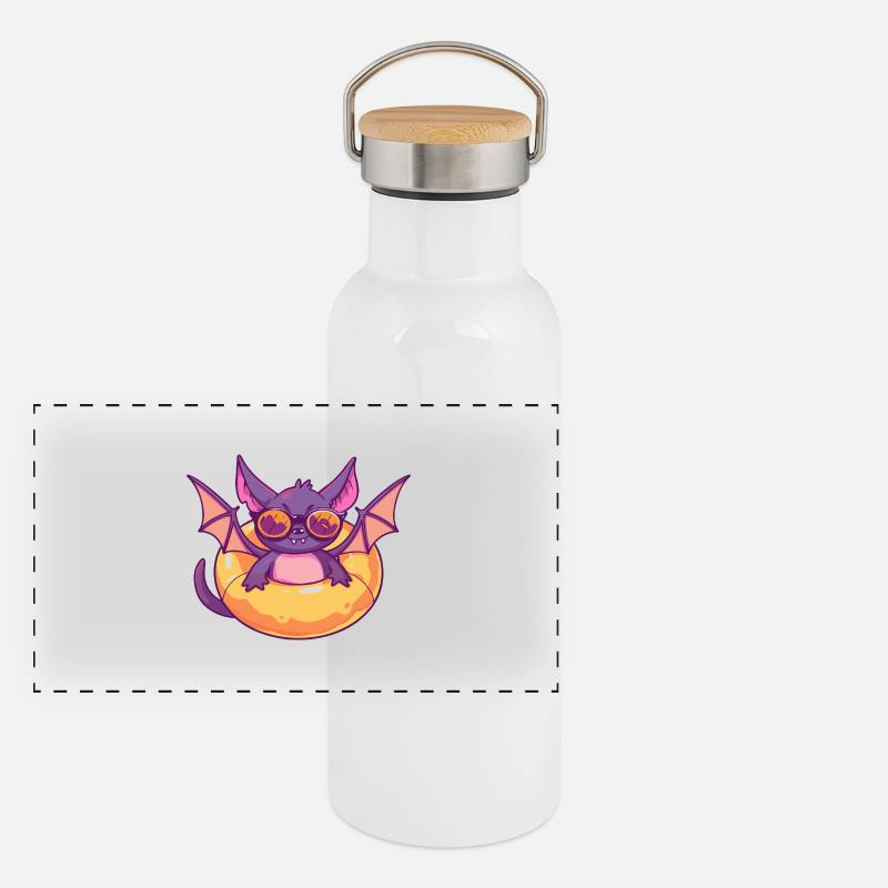 Fledermaus Comic Cool Panorama Thermosflasche mit Bambusdeckel