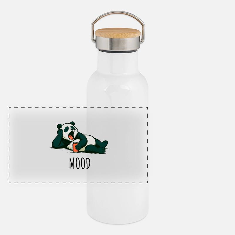 Entspannter Panda mit Drink Design Panorama Thermosflasche mit Bambusdeckel